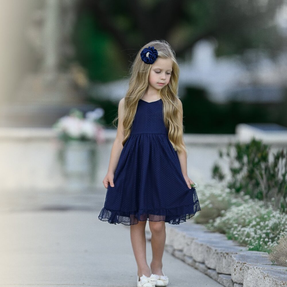 Little Girls Dress, Kids Dresses, Flower Girl Dress, Baby Dress, Navy Blue #138
